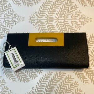 NWT Cleo & Patek Black and Yellow Clutch Bag